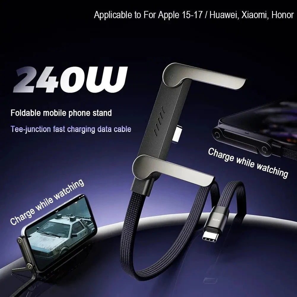 Cable de carga rápida Type-C a Type-C de 240W con soporte plegable para teléfono, compatible con iPhone 17/16/15 y dispositivos Samsung — Facemu Flux-240 (imagen 3 de 10)